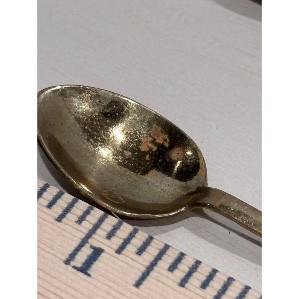 VTG Siam Thailand Demitasse Spoons Set 3 Brass Buddha Green Enamel Nickel Bronze